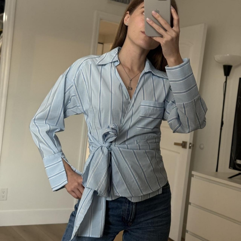 Striped Blue Wrap Top